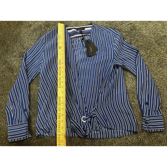 Rag & Bone Felix Top L Womens Blue Stripe Wrap Popover Long Sleeves‎ Silk - Picture 2 of 8